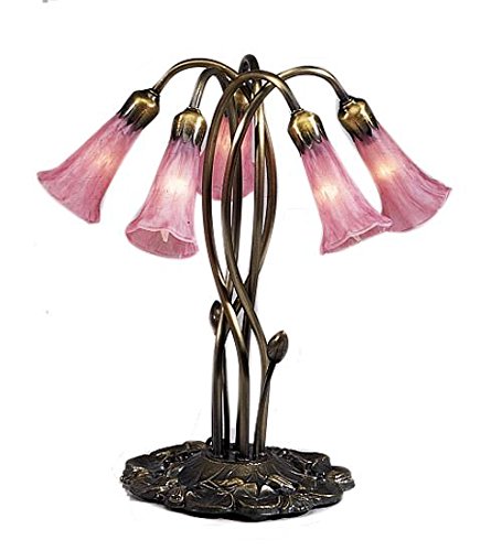 Meyda Tiffany 15925 Pond Lily 5 Light Accent Lamp, 16.5" Height, Pink