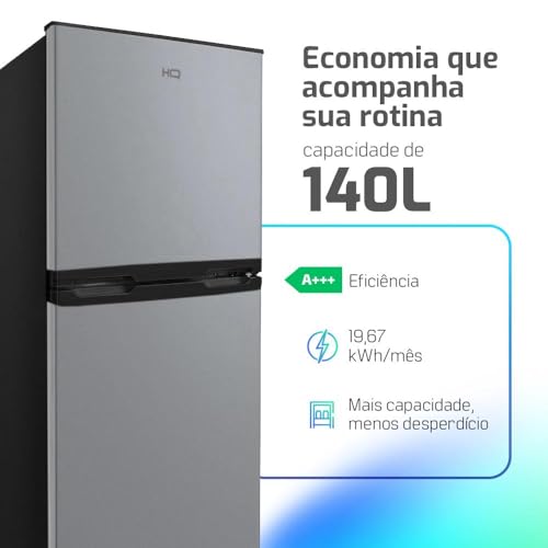 Geladeira Refrigerador Compacto HQ 140L Duplex Defrost, Baixo Consumo A+++ Preto/Cinza HQ-140RDF (220, Volts)