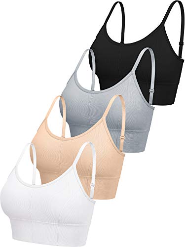 4 Pieces Neck Cami Bra Padded Seamless Bralette Straps Sleeping Bra for Women Girls (Classic
