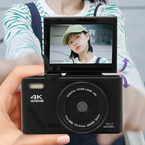 5K Digital Camera, 75MP HD 18X Zoom Autofocus Mirrorless Retro Camera with 3 Inch Screen and Smile Detection for Travel Photography