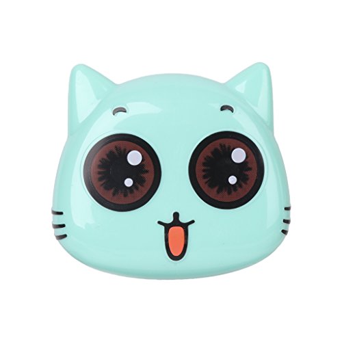 Sarora Mini Contact Lenses Box - Cartoon Cat Contact Lens Travel Kit Case with Mirror for Home and Travel (Green)