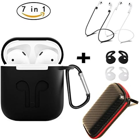 AirPods Case 7 In 1 Airpods Accessories Kits Protective Silicone Cover and Skin for Apple Airpods Charging Case with Airpods Ear Hook Airpods Staps/Airpods Clips/Skin/Tips/Grips black-Maxelf