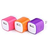 Wall Charger, AiGoo 3 Pack 1AMP USB Power Home Travel Adapter Wall Charger for iPhone 6 Plus, 6s, 6s Plus, iPad, Tablet, Samsung Galaxy S7, S6, HTC, LG, Sony and More Devices (Orange, Rosered, Purple)