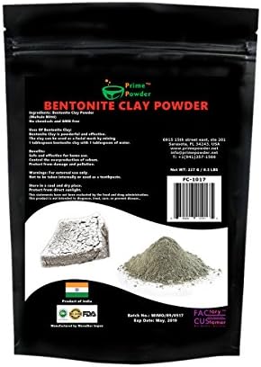 Bentonite Clay Powder from Prime Powder - Natural Organic Detoxifying Healing Facial Mask to Exfoliate and Deep Pore Cleansing, Remove Excessive Oil, Rejuvenate Skin and Hair - Product of India (8oz)
