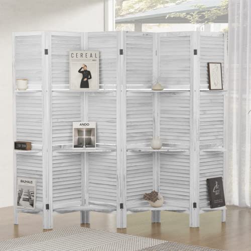 6 Panel Room Divider With Shelves, 5.6FT Tall Wood Room Divider Wall