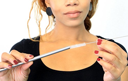 Green Heart Stainless Steel BPA Free Reusable Straw with Cleaning brush, 9.5-Inch, Set of 4 (2 Bent and 2 Straight Wide Mouth) - Thumbnail 2