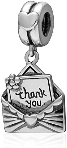 Choruslove Thank You Card in Envelope with Rose Flower Charm 925 Sterling Silver Pendant Bead for Mother Gift Woman Bracelet Jewelry
