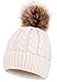Simplicity Women's Knit Slouch Winter Hat With Pom Pom - Fleece Lined Skull Beanie, White