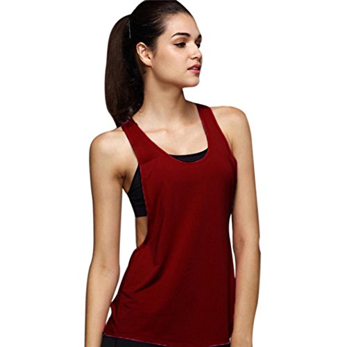 Leedford Women Tank Tops, Women's Yoga Shirt Sleeveless Racerback Workout Active Tank Top Vest Top Blouse (L, Wine)