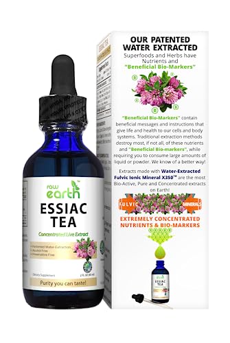 Raw Earth ESSIAC Tea Extract - 8 Organic Herbs & Sheep Sorrel Roots! - USA & EU Grown Herbs - Made in the USA - Patented Process - Raw & BioActive - Concentrated Live Extract -Alcohol FREE, Sugar FREE
