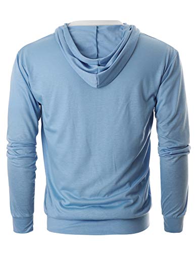 OHOO Mens Slim Fit Long Sleeve Lightweight Eco Zip-up Hoodie Sweatshirt with Kanga Pocket/DCF202-SKYBLUE-M