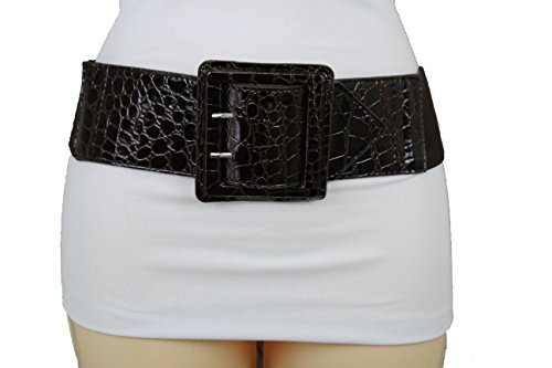 TFJ Women Fashion Stretch Wide Belt High Waist Hip Plus M L XL Dark Brown