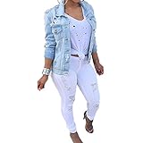 VICVIK Womens Fashion Long Sleeve classic Denim Jacket Coat With Pockets (XL)