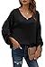 Urchics Womens Casual Loose Roll-Up 3/4 Sleeve Plus Size Shirts Blouse Tops Black L