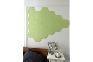 DECORITA Hexagon Felt Board Tiles - 12 Packs Self Adhesive Pinboard & Acoustic Panels | Modern Office Wall Decor for Home | Sound Absorbing Bulletin Board - Spring Green