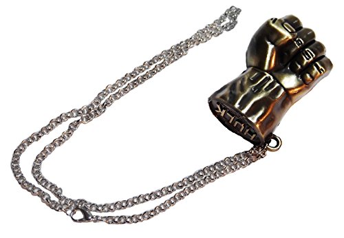 Marvel Comics THE INCREDIBLE HULK FIST Goldtone PENDANT on 20" Silvertone Chain