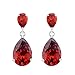 SELOVO Teardrop Pear Shape Red Cubic Zirconia Fashion Red Drop Pierced Earrings Silver Tone