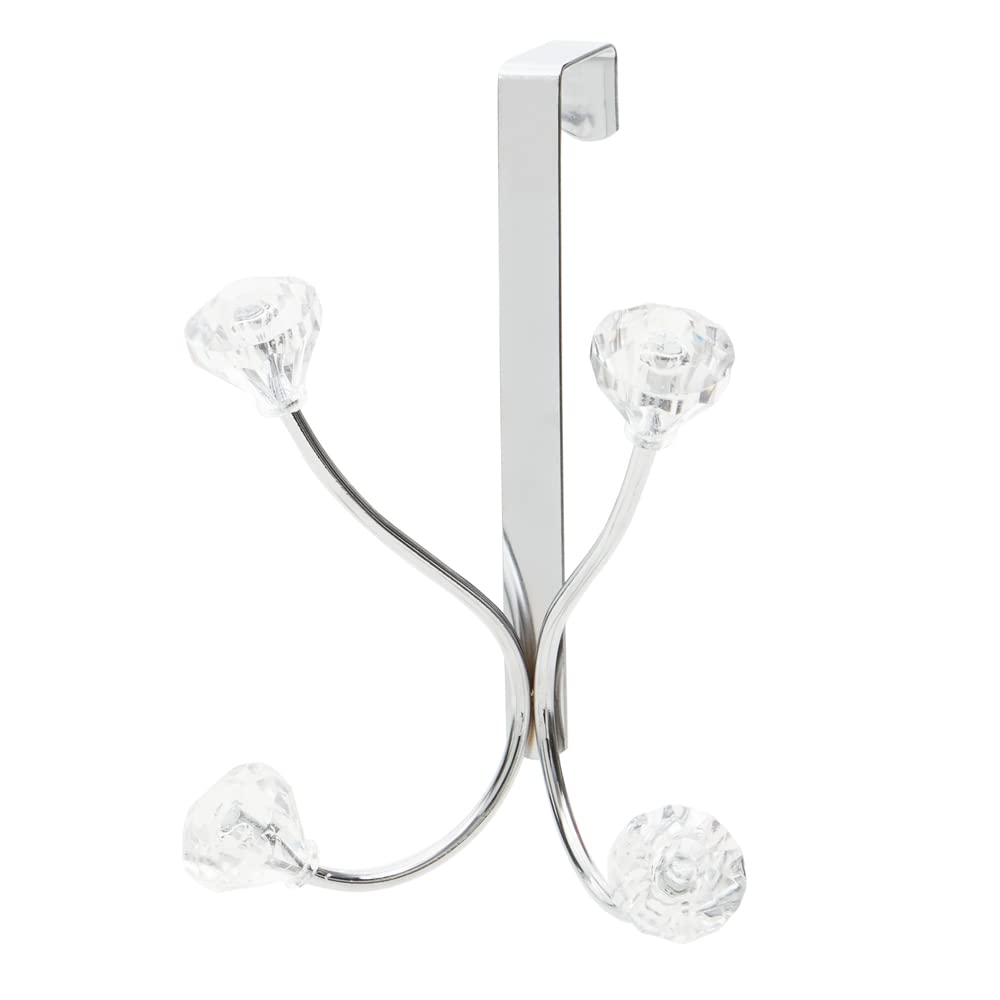 Home Basics Over The Door Double Towel Crystal Hooks, for Hanging Clothes, Coats, Robes or Towels, Organize Bathroom, Bedroom and Closet, Chrome