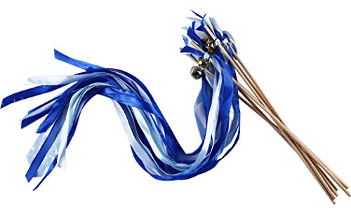 Wishprom 30 Ribbon Wands Gold Bells Wedding Party Activities Divinity Braid Send Off Bells (Royal Blue, Gold)