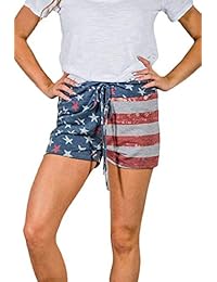 Pantalones cortos estampados de la bandera estadounidense del 4 de julio para dama con cordón