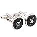 HJ Men's 2PCS Rhodium Plated Cufflinks Silver Initial Letter Shirt Wedding Business 1 Pair Set Black H