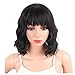 KRSI Women's Short Curly Synthetic Wigs With Air Bangs Natural Black/Brown Wigs for Black Women Heat Resistant Custom Cosplay Party Full Wigs 14inch