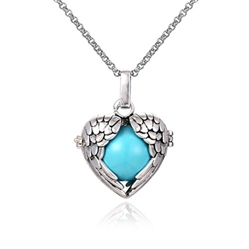 Wing Heart Mexican Bola Harmony Chime Ball Angel Caller Pregnancy Locket Pendant Necklace Women Presents 30