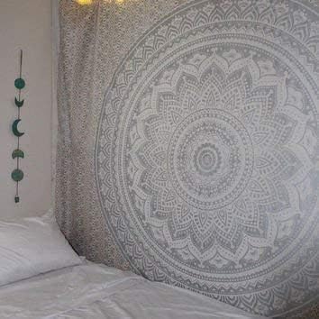 Tapestries - Popular Handicrafts Hippie Mandala Ombre Tapestry Wall Hanging - Maditation Silver Gypsy Bohemian Hippy Psychedelic Dorm Room Decor Poster 30 x 40 Inch