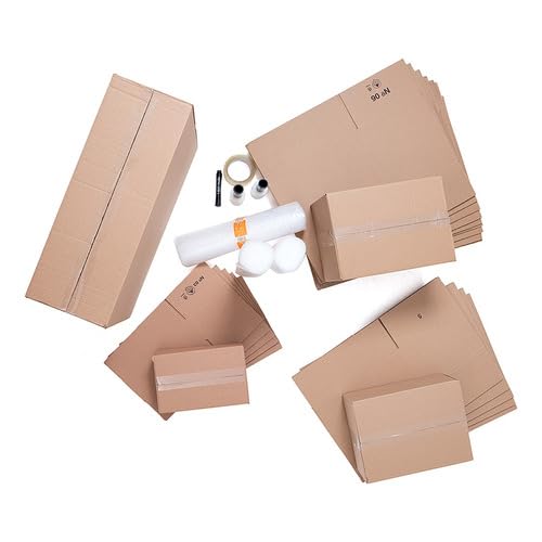 Kit Mudança Completo Caixas de Papelão Reforçadas Plástico Bolha Filme Stretch com Aplicador, Fita Adesiva e Caneta Permanente Embalagem para Mudança Proteção de Louças e Objetos Frágeis E-commerce