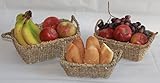 WB230022-3: RECTANGULAR SEAGRASS BREAD OR STORAGE BASKETS WITH HANDLES IN SAND (Set of 3)