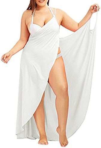 Fadalo Plus Size Spaghetti Strap Cover Up Beach Backless Wrap Long Dress