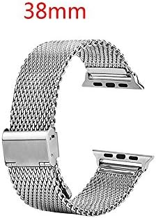 Yishun Apple Watch Band Milanese Loop Stainless Steel Mesh Replacement Silver Wrist Strap with Metal Connectors for Apple Watch (38mm)