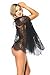 QueenMoon Babydolls Lingerie for Women Black Long Sleeve Lace Halter Lingerie Set Sexy Pajamas