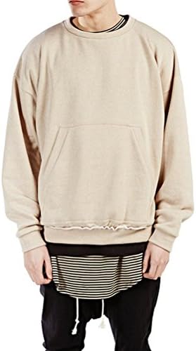 CKlido Men's Oversize Casual Basic Long sleeve Round Neck Pullover Sweatshirt Tunic beige S