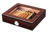 Handmade Cigar Humidor, Cedar Cigar Desktop Box with Humidifier and Hygrometer, Glass Top for 25 Cigars (20-25 Cigars)