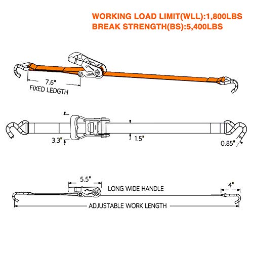 image for Trekassy Ratchet Straps Heavy Duty Motorcycle Tie Downs 4 Pack 1.5