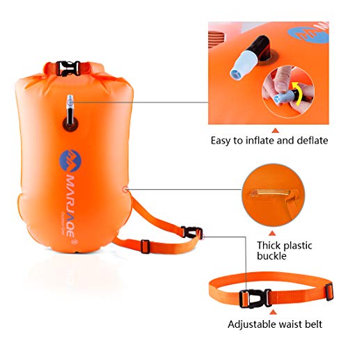 20L Waterproof Dry Bag, Ultralight Swim Buoy and Safety Float for Open Water Triathletes, Kayak, Snorkeling,Surfers, Beach, Swimming, Boating with Adjustable Waist Belt (Orange) - Thumbnail 2