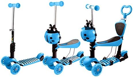 5-in-1 Kids Kick ScooterBaby Walker Stroller Deluxe 3 Wheel Micro Mini Scooter with Removable Seat, Adjustable Handlebar for Boys Girls Toddlers (Blue)