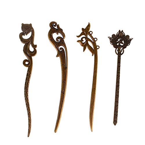 Bleiou 4 Pcs Retro Hair Sticks Vintage Hair Chopsticks Chignon Pin Different Styles Hair Accessory