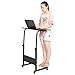 Height Adjustable Wooden Laptop Table Computer Standing Desk with Tablet iPad Slot Mobile Workstation with Wheels (Black)