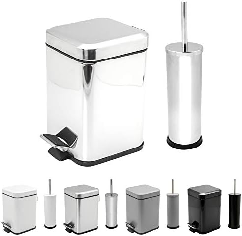 Harbour Housewares Bathroom Pedal Bin & Toilet Brush Set - 3L Square Bin - Chrome