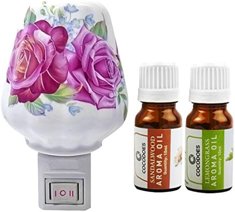 Aatiutik Multicolor Electric Ceramic Aroma Diffuser Oil Burner Night Lamp Light with Sandalwood Lemongrass Aroma Oil of 10ml for Home Office Spa Hotel