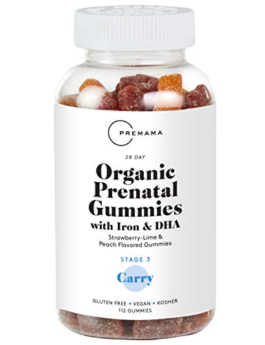 Premama Prenatal Gummy Vitamins - Organic Prenatal Vitamins with DHA and Folic Acid, Iron Gummies for Women, Pre Natal multivitamin Vegan Omega 3 - Gluten Free and Kosher (60 Count) (60 Count)