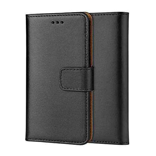 ameego Genuine Leather Bookcase for iPhone 11 PRO Max, Premium authentic Genuine Leather Wallet case with Magnetic, Kickstand, Cash & Card Slots Stockproof Slim Flip bookcase cover 6.5" (Black)