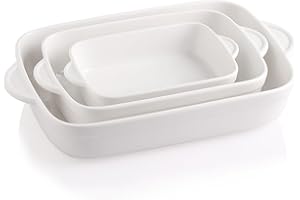 Sweejar Casserole Dishes for Oven, Ceramic Bakeware Set of 3, Lasagna Pan Deep with Handle, Rectangular Baking Pan Set, 9x13 