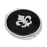 Pocket Mirror - Enamel w/ Rhinestone Fleur De Lis Charm -Black - MR-GM1259B