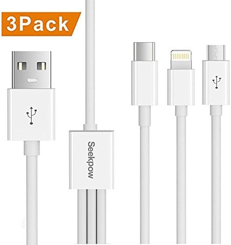 3-in-1 Lightning/USB-C and Micro USB Charging Cable (3PACK) , Max 3.5A High-speed Charging, for iOS Android Charging and Syncing Compatible with iPhone, Samsung, LG, Nexus and More 3.3ft White