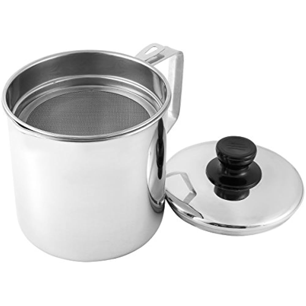 Stainless Steel Oil Storage Grease Strainer Pot 1.9 Quart Food Filter