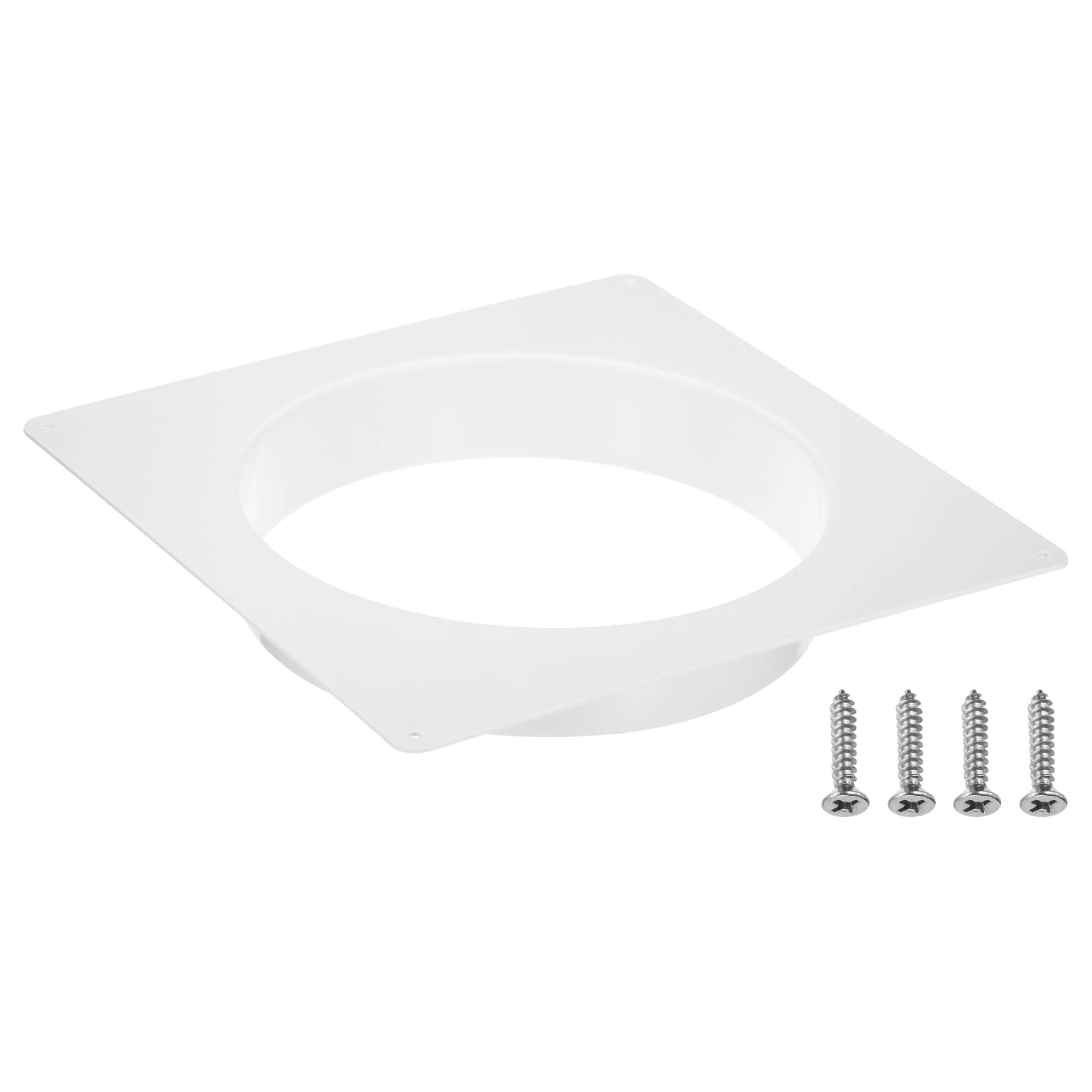 PATIKIL 10" Duct Connector Flange, Dryer Vent Wall Plate Square to Round Straight Ducting Plate for Air Heating Cooling Ventilation Exhaust Fan, White