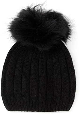 MIUK 2018 Womens 100% Cashmere Beanie Stretch Cable Knit Pompon Chunky Hat